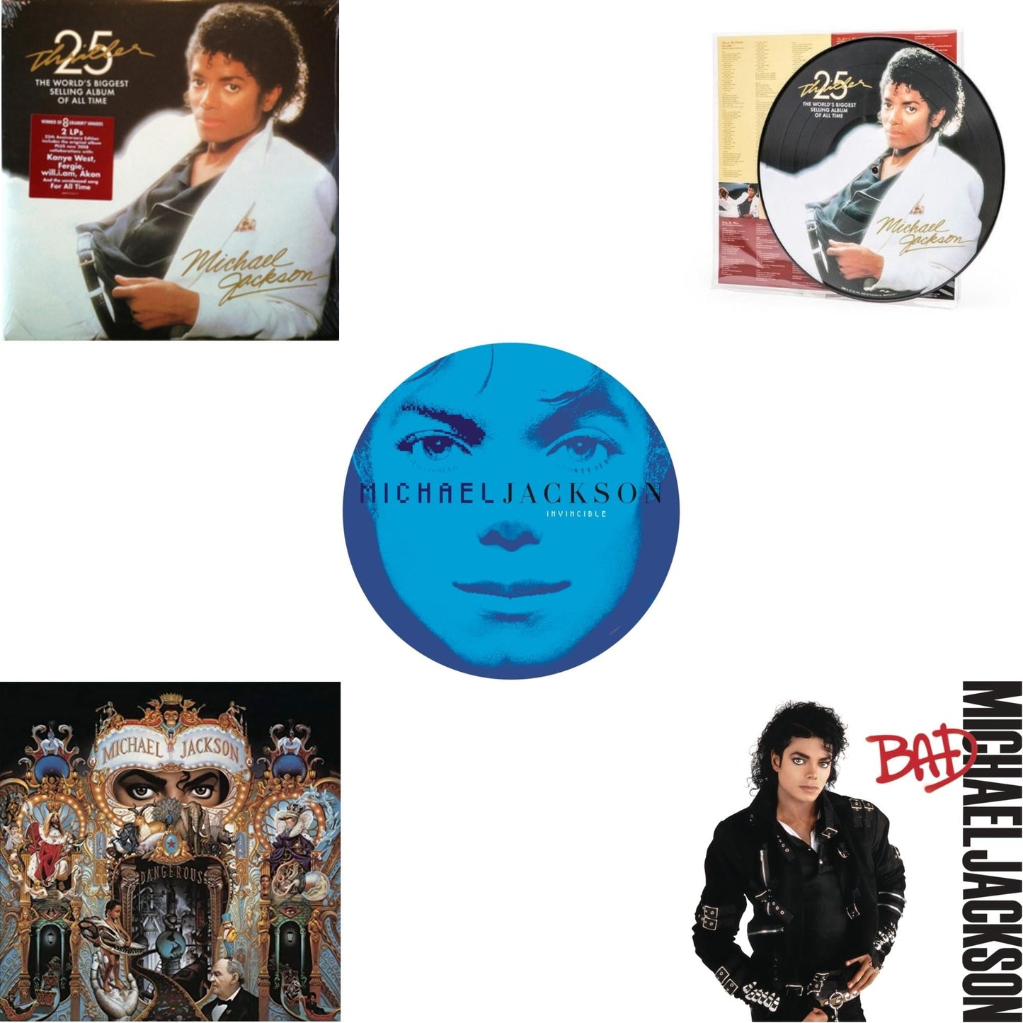Michael Jackson - Invincible (2LP/Picture Disc) & Thriller (25Th Anniversary Edition/2LP/180G/Gatefold) & Thriller (Picture Disc) & Dangerous (180G/2LP) & Bad (140G/Gatefold)
