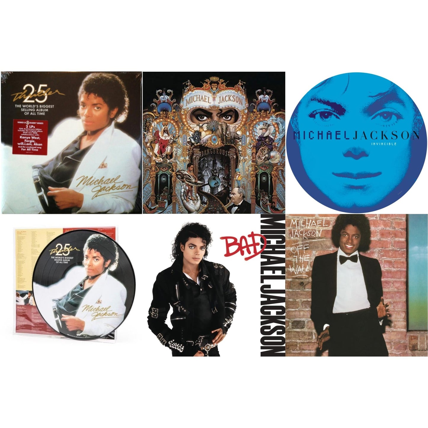 Michael Jackson - Invincible (2LP/Picture Disc) & Thriller (25Th Anniversary Edition/2LP/180G/Gatefold) & Thriller (Picture Disc) & Dangerous (180G/2LP) & Bad (140G/Gatefold) & Off The Wall (140G/Gatefold)