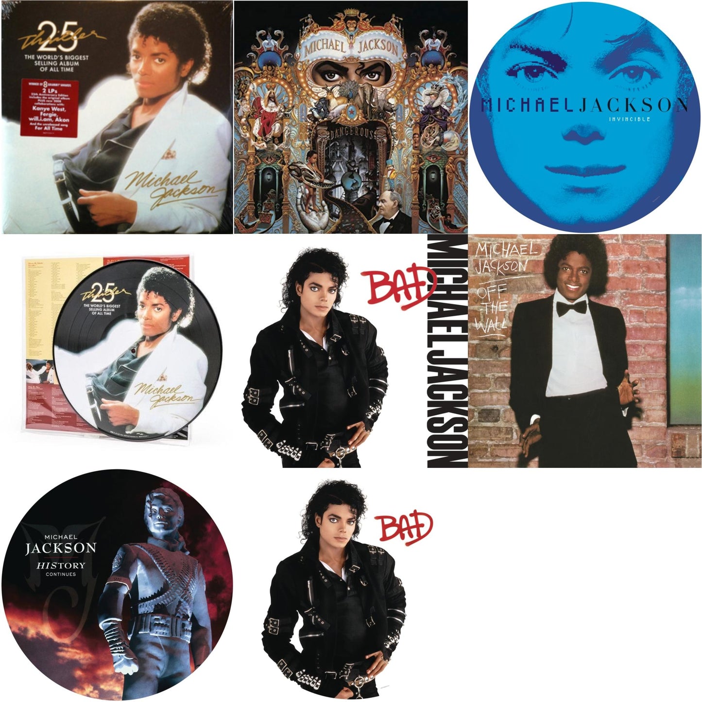 Michael Jackson - Bad (Picture Disc) & History: Continues (2LP/Picture Disc) & Invincible (2LP/Picture Disc) & Thriller (25Th Anniversary Edition/2LP/180G/Gatefold) & Thriller (Picture Disc) & Dangerous (180G/2LP) & Bad (140G/Gatefold) & Off The Wall