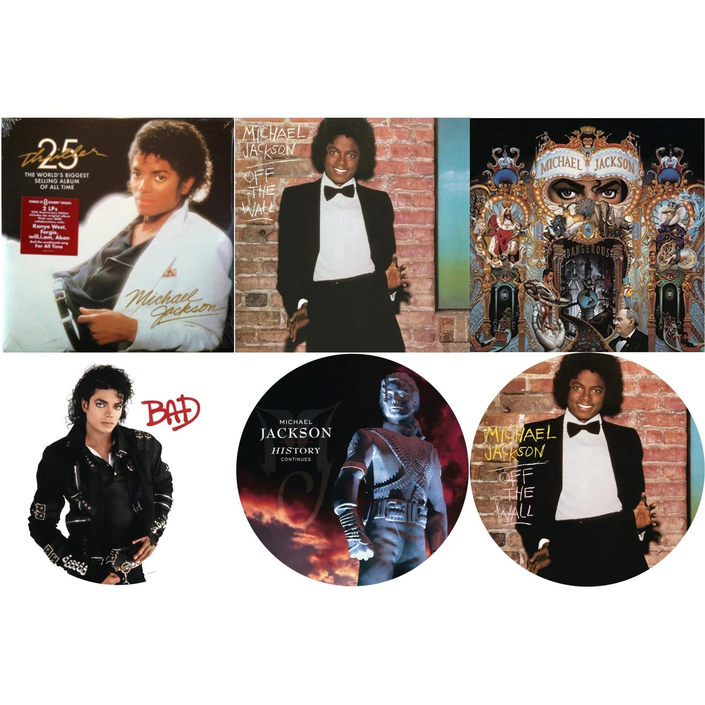 Michael Jackson - Off The Wall (Picture Disc) & Bad (Picture Disc) & History: Continues (2LP/Picture Disc) & Thriller (25Th Anniversary Edition/2LP/180G/Gatefold) & Dangerous (180G/2LP) & Off The Wall (140G/Gatefold)
