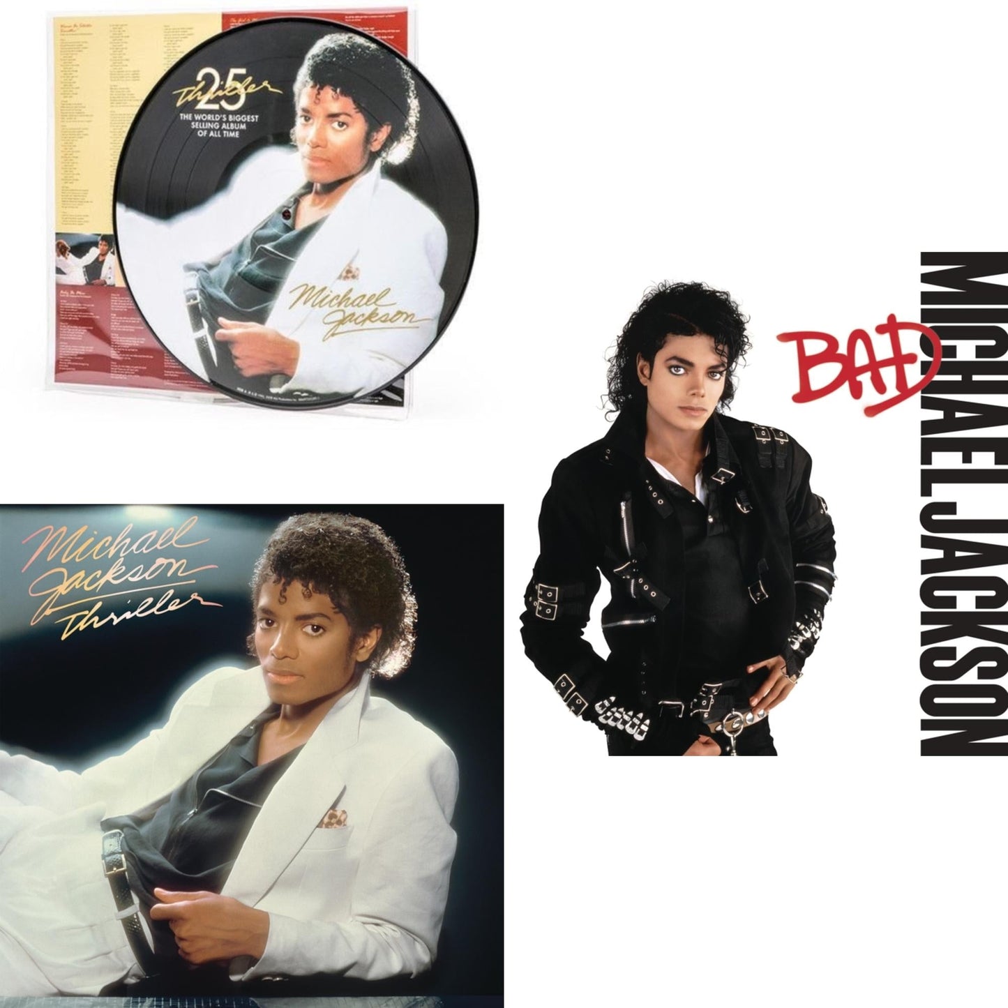 Michael Jackson - Thriller (Picture Disc) & Thriller (140G/Gatefold) & Bad (140G/Gatefold) - LP Vinyl Bundle