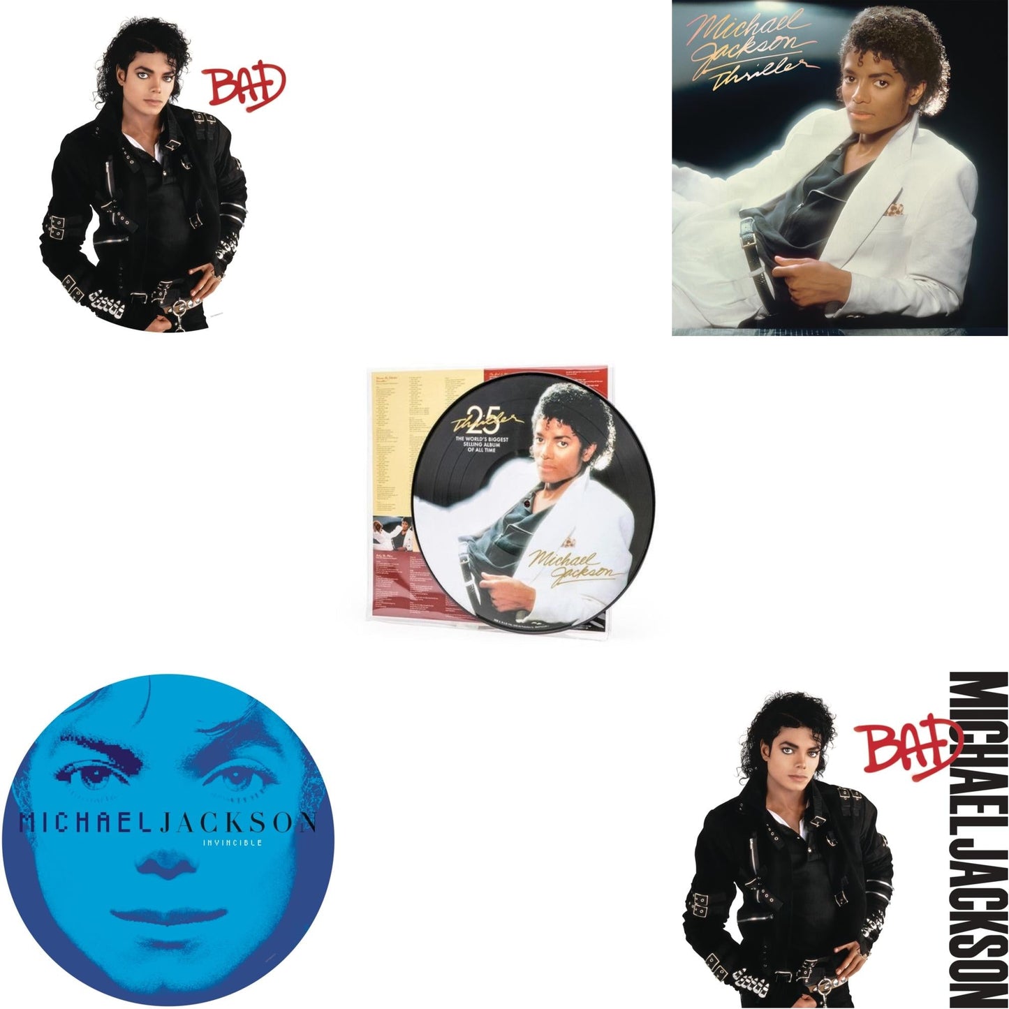 Michael Jackson - Bad (Picture Disc) & Invincible (2LP/Picture Disc) & Thriller (Picture Disc) & Thriller (140G/Gatefold) & Bad (140G/Gatefold)