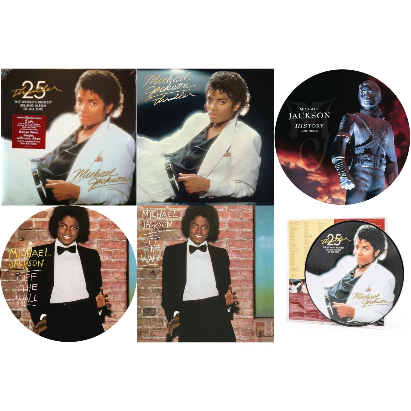 Michael Jackson - Off The Wall (Picture Disc) & History: Continues (2LP/Picture Disc) & Thriller (25Th Anniversary Edition/2LP/180G/Gatefold) & Thriller (Picture Disc) & Thriller (140G/Gatefold) & Off The Wall (140G/Gatefold)