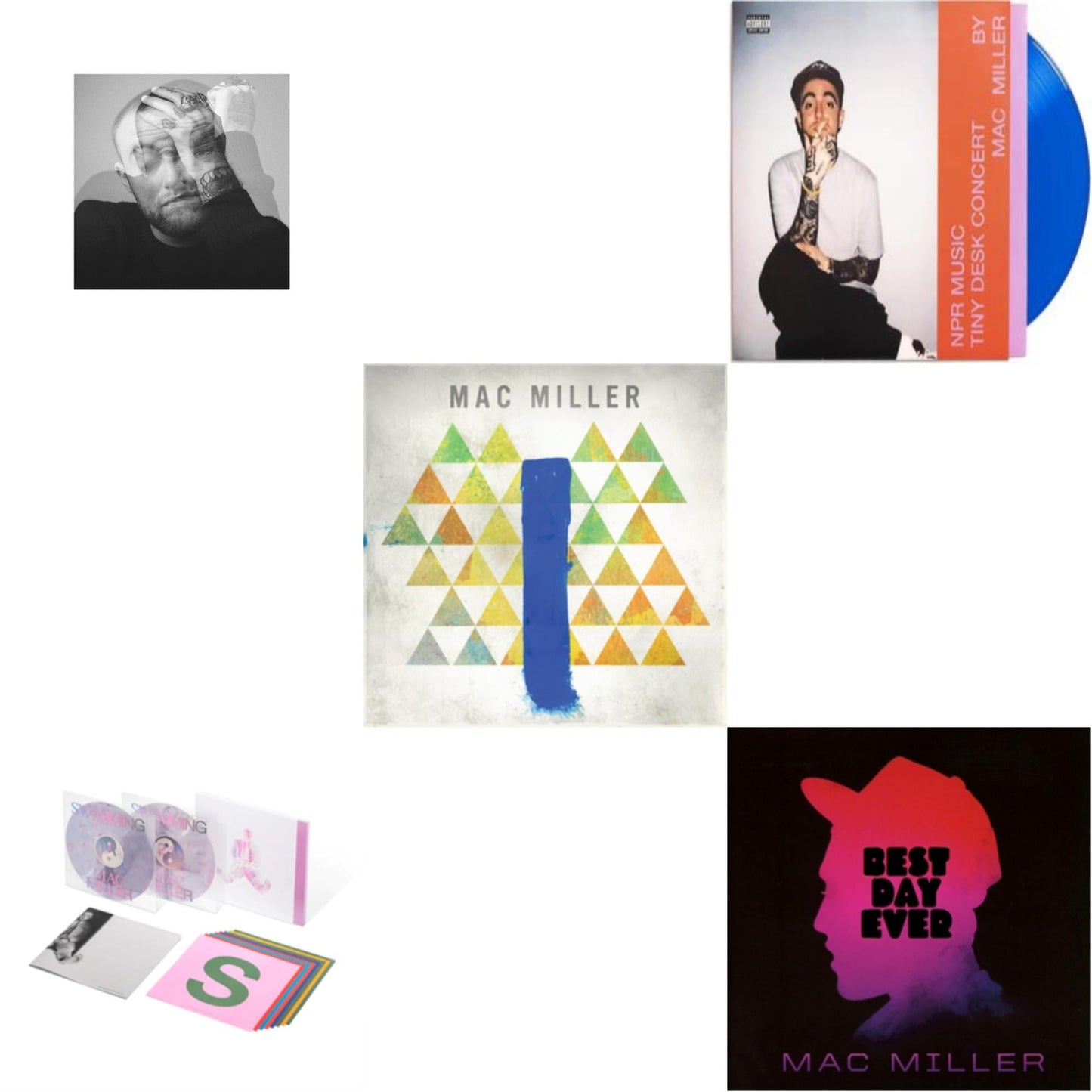 Mac Miller - Circles (2LP/Clear Vinyl) & Swimming (5 Year) (2LP/Milky Clear/Hot Pink/Sky Blue Marble Vinyl) & Blue Slide Park & Npr Music Tiny Desk Concert (Translucent Blue LP Vinyl/B-Side Etching/Insert) & Best Day Ever (Import)