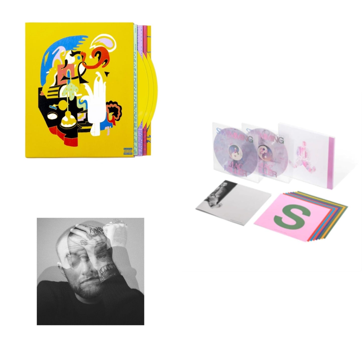 Mac Miller - Swimming (5 Year) (2LP/Milky Clear/Hot Pink/Sky Blue Marble Vinyl) & Faces (3LP/Yellow Vinyl) & Circles (2LP/Clear Vinyl)