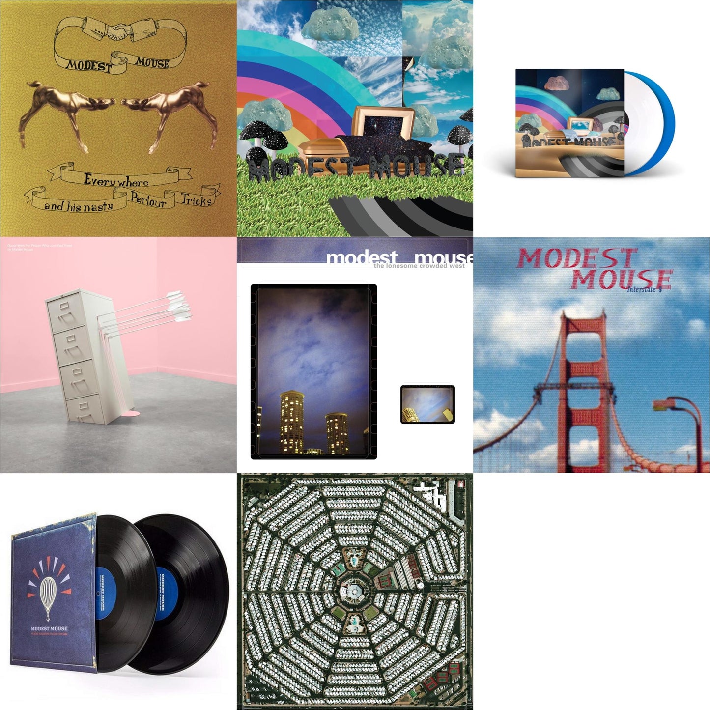 Modest Mouse - Everywhere & His Nasty Parlor Tricks (180G) & Golden Casket (X) (2LP) & Golden Casket (X) (Deluxe/Limited Edition/White & Sky Blue Vinyl/2LP) (I) & Good News For People Who Love Bad News (Deluxe) (2LP/Baby Pink & Spring Green Vinyl) &