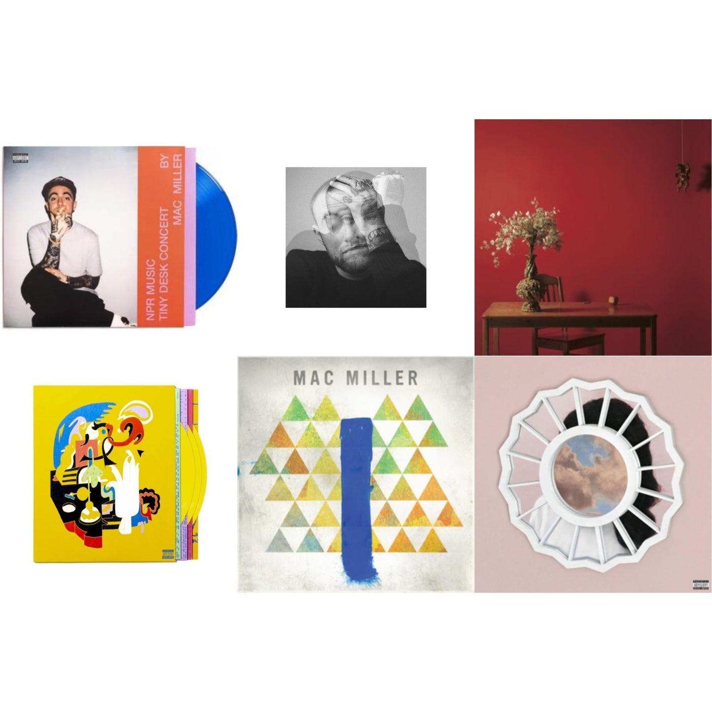 Mac Miller - Npr Music Tiny Desk Concert (Translucent Blue LP Vinyl/B-Side Etching/Insert) & Faces (3LP/Yellow Vinyl) & Circles (2LP/Clear Vinyl) & Divine Feminine (X) & Watching Movies With The Sound Off (10 Year Anniversary/Galaxy