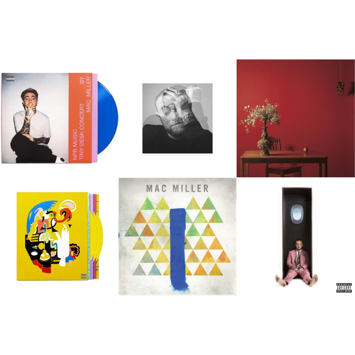 Mac Miller - Npr Music Tiny Desk Concert (Translucent Blue LP Vinyl/B-Side Etching/Insert) & Faces (3LP/Yellow Vinyl) & Swimming (X) & Circles (2LP/Clear Vinyl) & Watching Movies With The Sound Off (10 Year Anniversary/Galaxy Vinyl/2LP/180G/10Inch