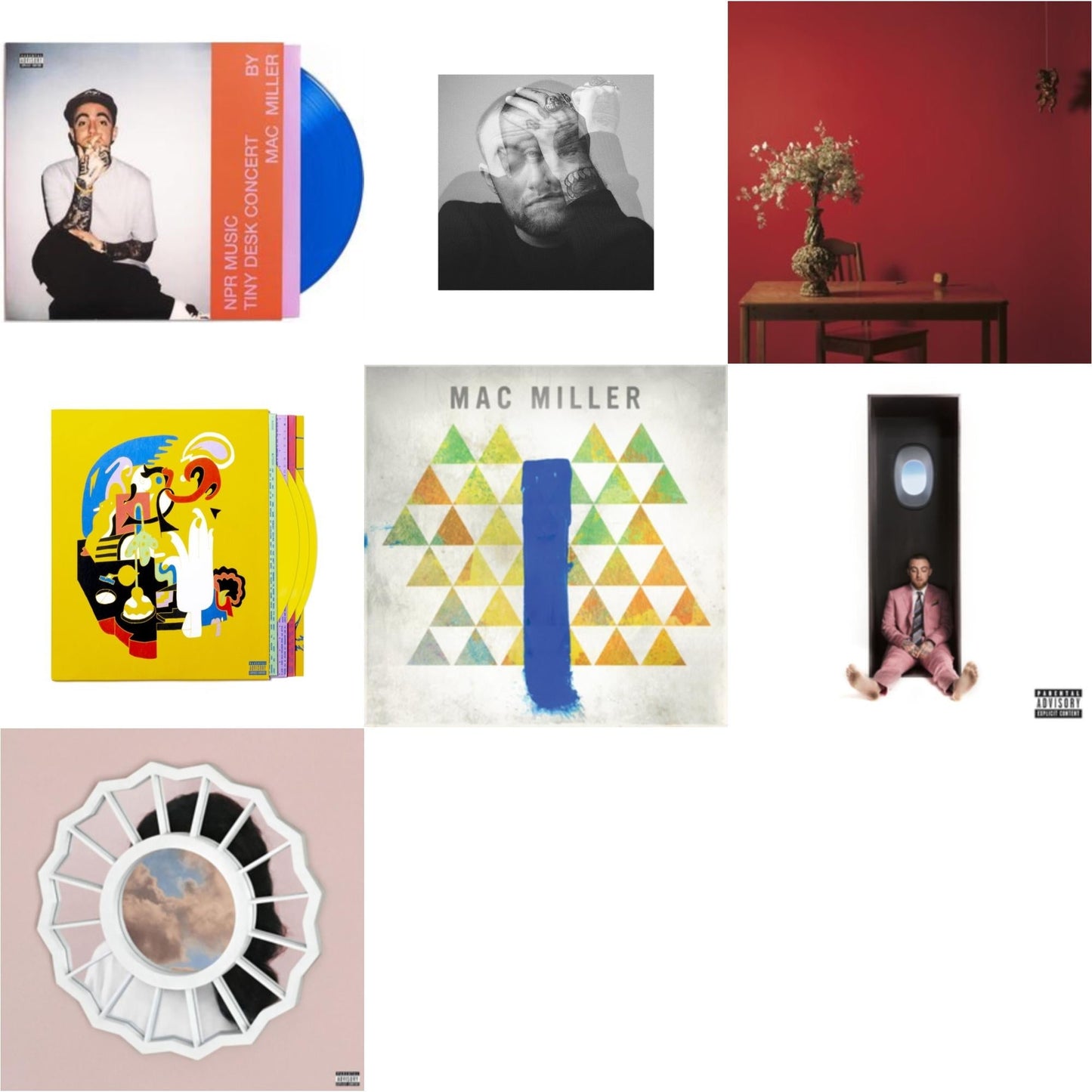 Mac Miller - Npr Music Tiny Desk Concert (Translucent Blue LP Vinyl/B-Side Etching/Insert) & Faces (3LP/Yellow Vinyl) & Swimming (X) & Circles (2LP/Clear Vinyl) & Divine Feminine (X) & Watching Movies With The Sound Off (10 Year Anniversary/Galaxy