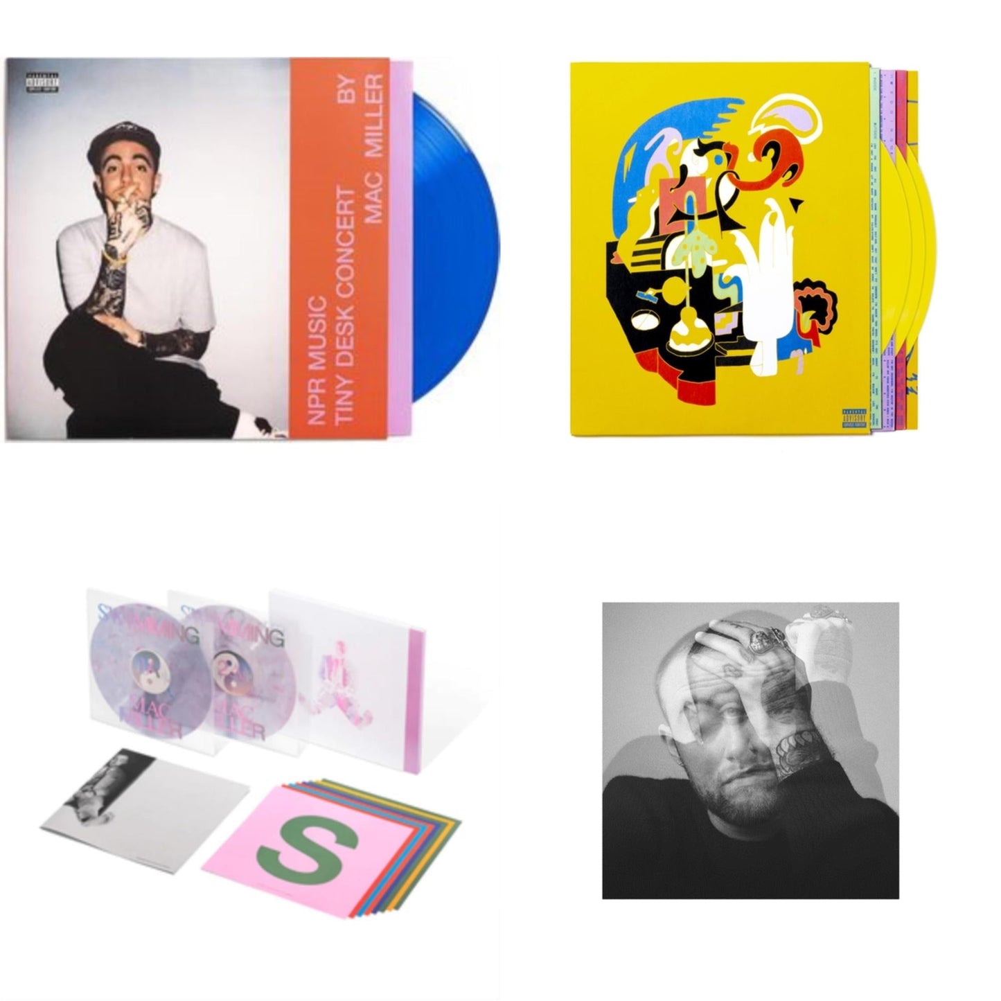 Mac Miller - Npr Music Tiny Desk Concert (Translucent Blue LP Vinyl/B-Side Etching/Insert) & Swimming (5 Year) (2LP/Milky Clear/Hot Pink/Sky Blue Marble Vinyl) & Faces (3LP/Yellow Vinyl) & Circles (2LP/Clear Vinyl)