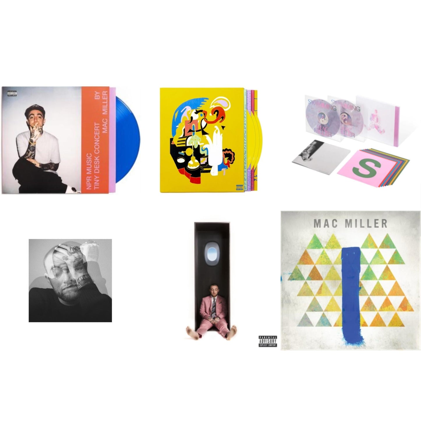 Mac Miller - Npr Music Tiny Desk Concert (Translucent Blue LP Vinyl/B-Side Etching/Insert) & Swimming (5 Year) (2LP/Milky Clear/Hot Pink/Sky Blue Marble Vinyl) & Faces (3LP/Yellow Vinyl) & Swimming (X) & Circles (2LP/Clear Vinyl) & Blue Slide Park