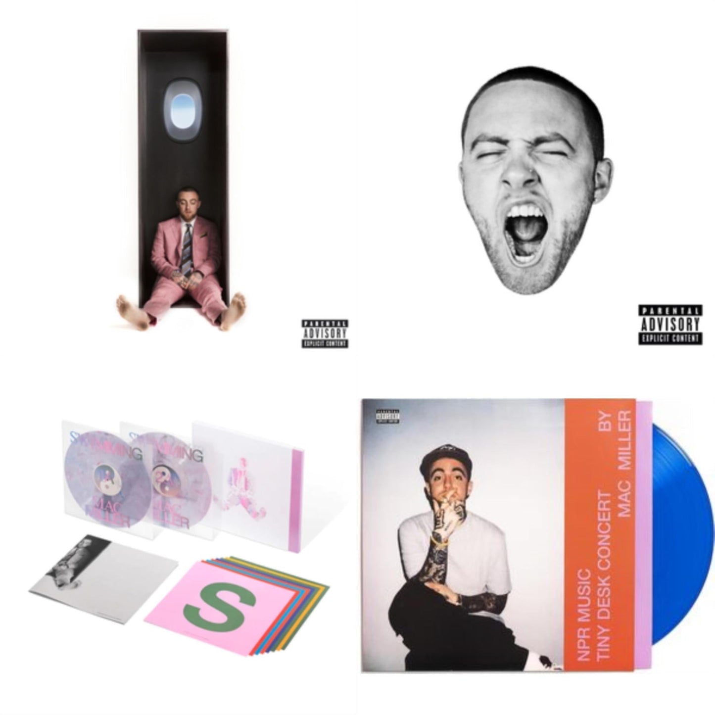 Mac Miller - Npr Music Tiny Desk Concert (Translucent Blue LP Vinyl/B-Side Etching/Insert) & Swimming (5 Year) (2LP/Milky Clear/Hot Pink/Sky Blue Marble Vinyl) & Swimming (X) & Go:Od Am (X)