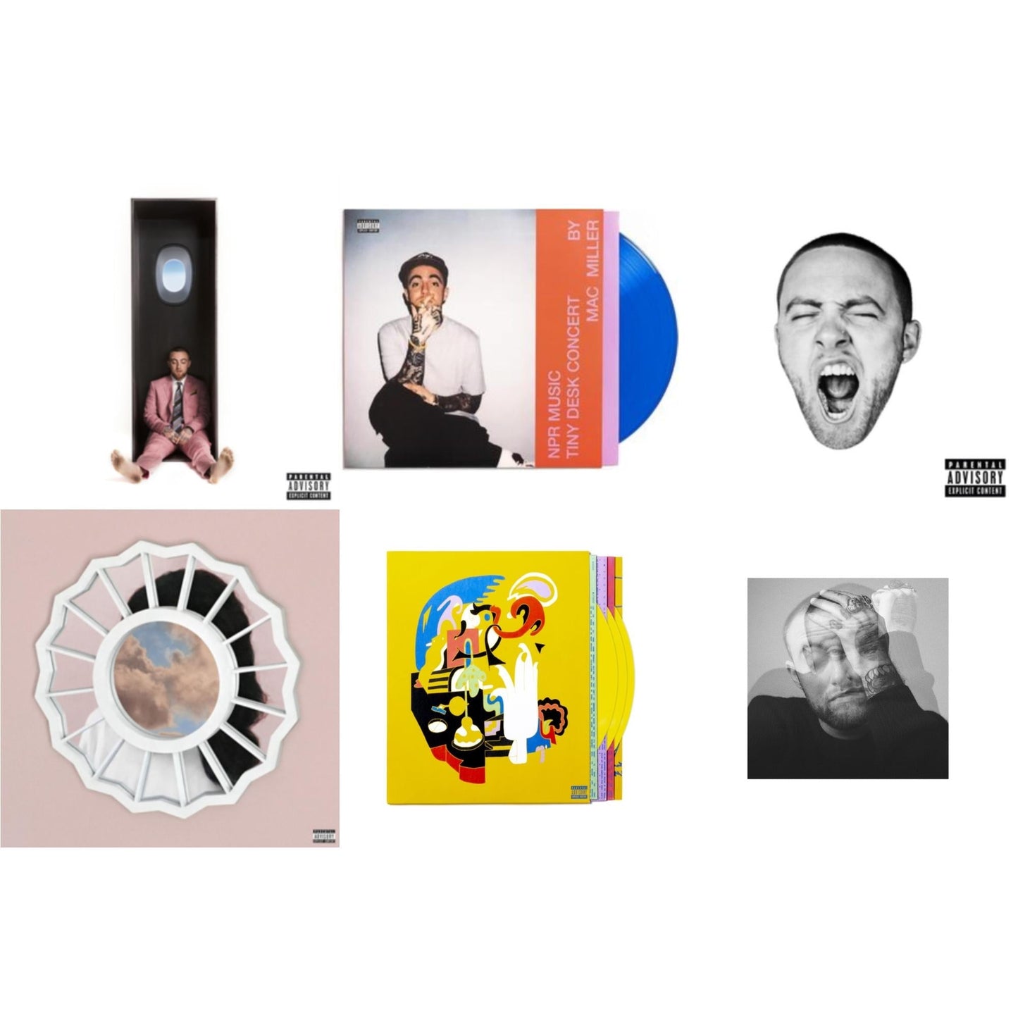 Mac Miller - Npr Music Tiny Desk Concert (Translucent Blue LP Vinyl/B-Side Etching/Insert) & Faces (3LP/Yellow Vinyl) & Swimming (X) & Circles (2LP/Clear Vinyl) & Divine Feminine (X) & Go:Od Am (X)