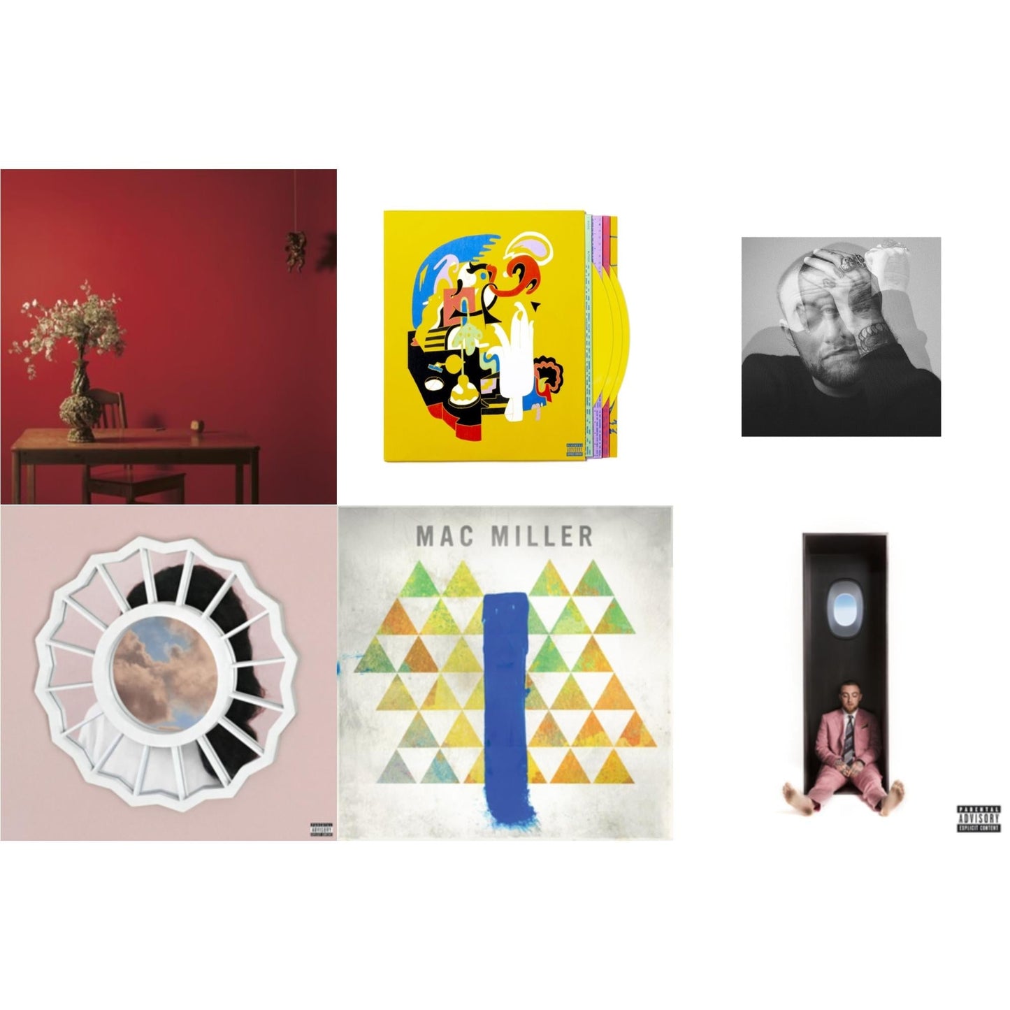 Mac Miller - Faces (3LP/Yellow Vinyl) & Swimming (X) & Circles (2LP/Clear Vinyl) & Divine Feminine (X) & Watching Movies With The Sound Off (10 Year Anniversary/Galaxy Vinyl/2LP/180G/10Inch Picture Disc) & Blue Slide Park