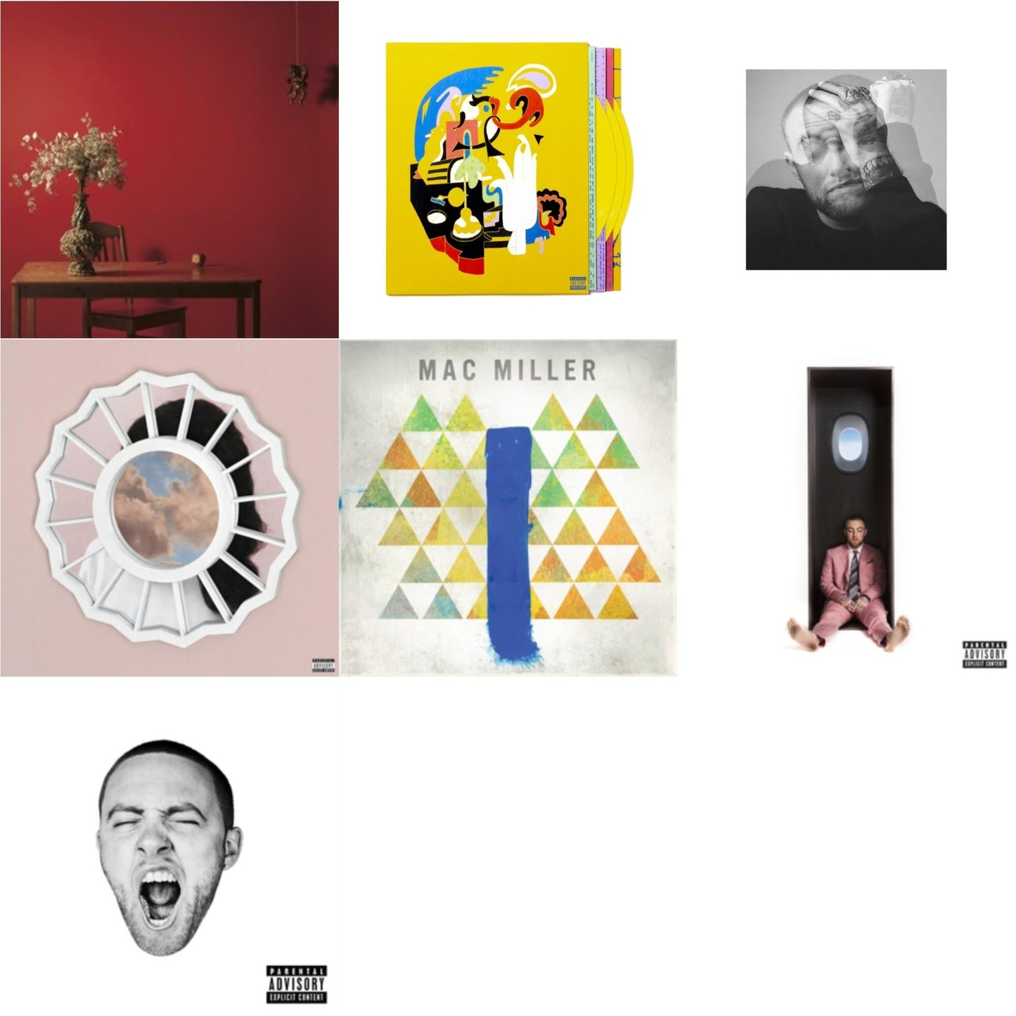 Mac Miller - Faces (3LP/Yellow Vinyl) & Swimming (X) & Circles (2LP/Clear Vinyl) & Divine Feminine (X) & Go:Od Am (X) & Watching Movies With The Sound Off (10 Year Anniversary/Galaxy Vinyl/2LP/180G/10Inch Picture Disc) & Blue Slide Park
