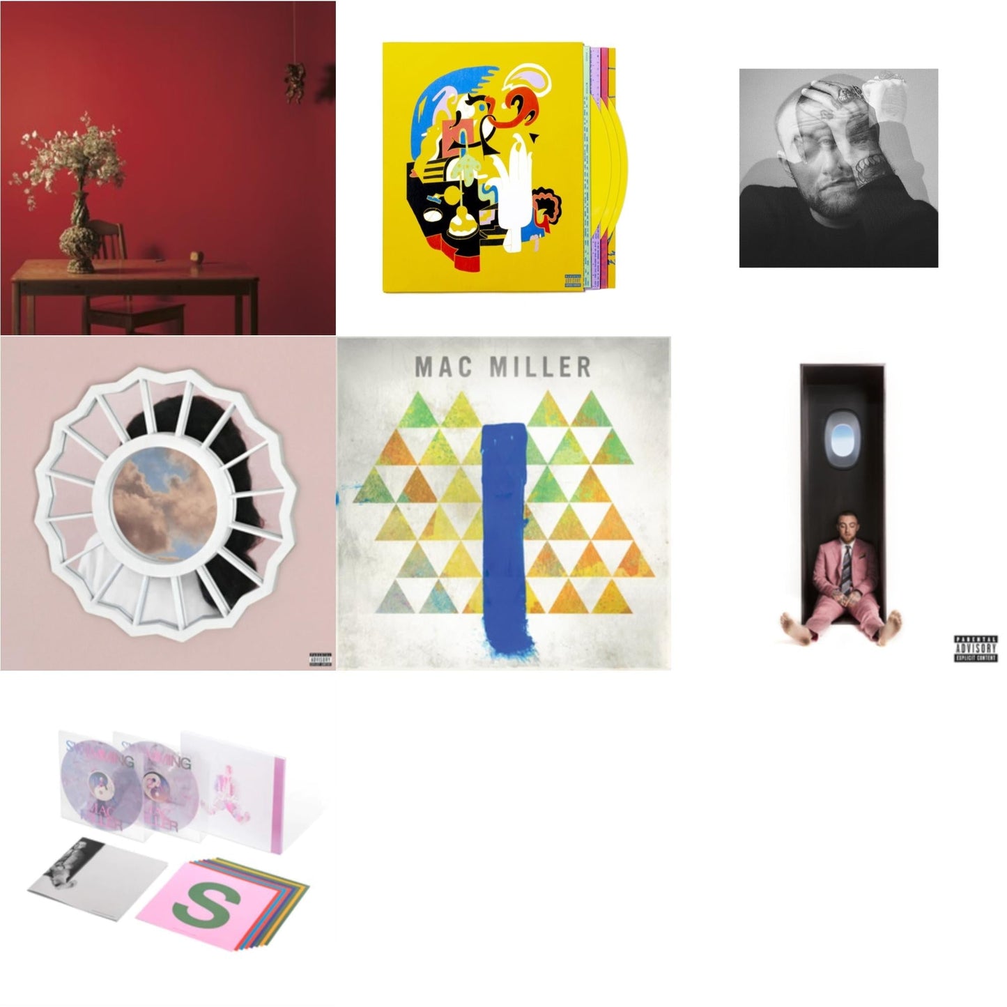 Mac Miller - Swimming (5 Year) (2LP/Milky Clear/Hot Pink/Sky Blue Marble Vinyl) & Faces (3LP/Yellow Vinyl) & Swimming (X) & Circles (2LP/Clear Vinyl) & Divine Feminine (X) & Watching Movies With The Sound Off (10 Year Anniversary/Galaxy