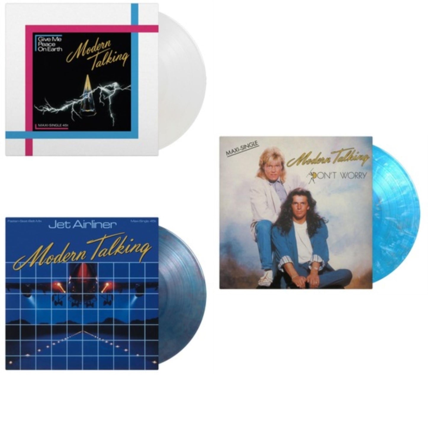 Modern Talking - Give Me Peace On Earth (Crystal Clear Vinyl/180G) & Jet Airliner (Translucent Blue & Red Marbled Vinyl/180G) & Don't Worry (180G/Blue, White & Black Marbled Vinyl)