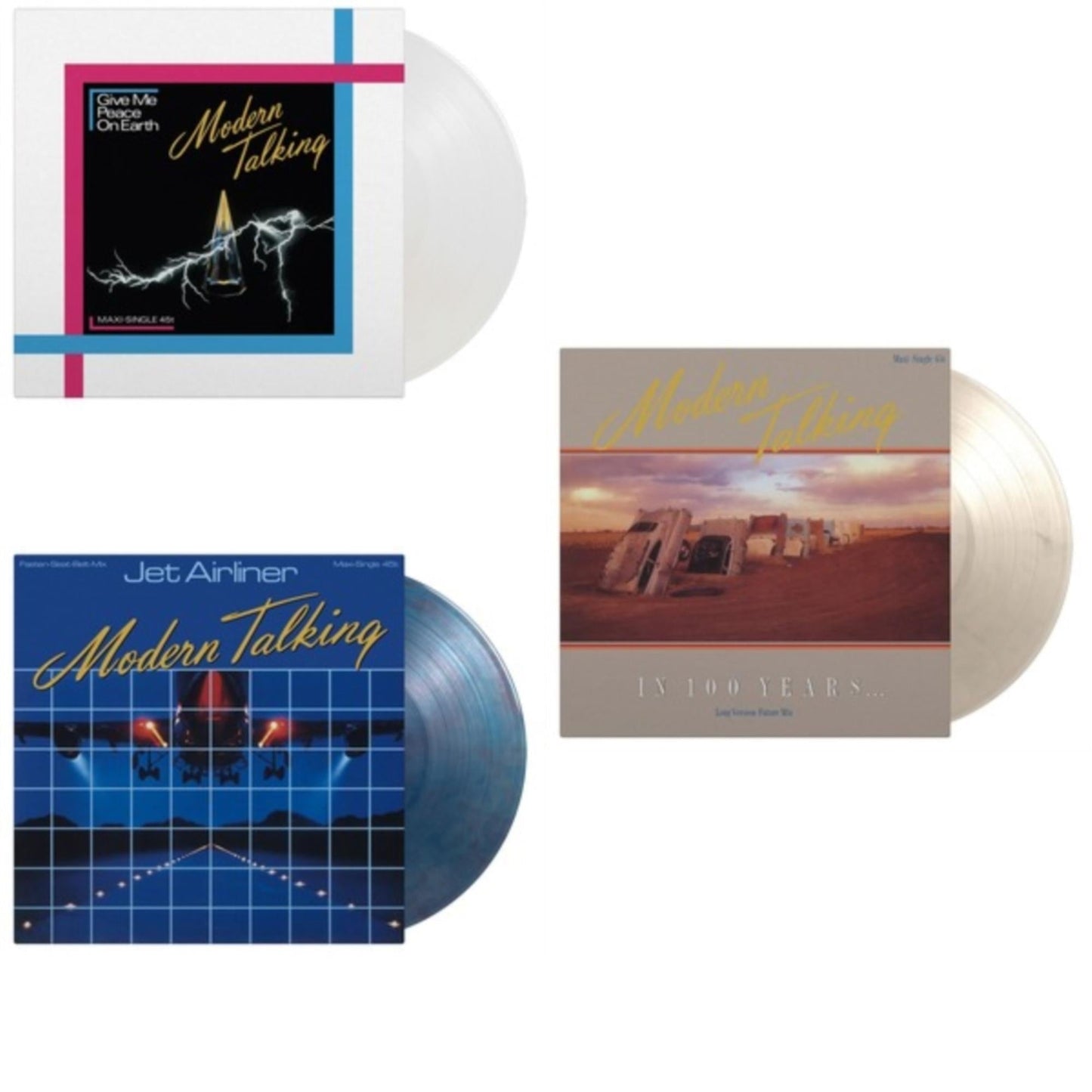 Modern Talking - Give Me Peace On Earth (Crystal Clear Vinyl/180G) & Jet Airliner (Translucent Blue & Red Marbled Vinyl/180G) & In 100 Years (180G/Silver Marbled Vinyl)