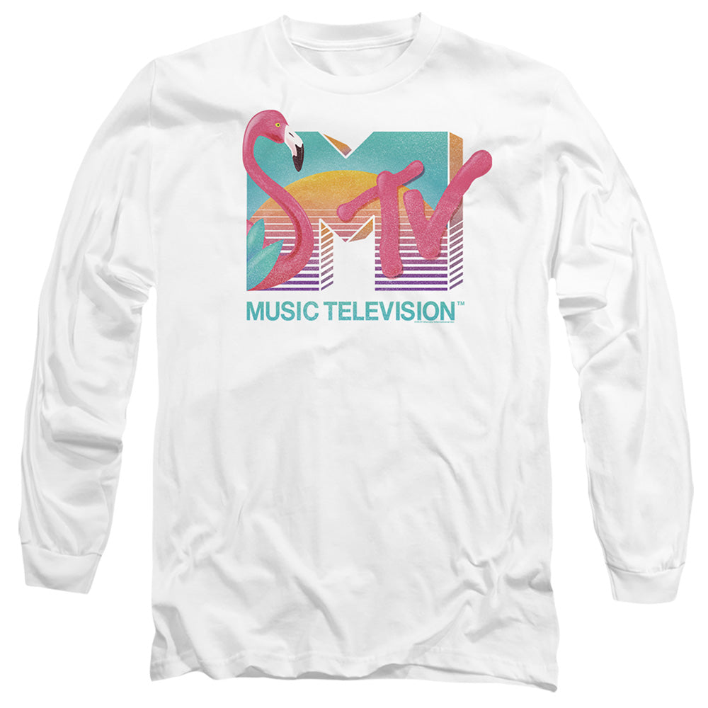 Mtv Flamingo Logo Mens Long Sleeve Shirt White