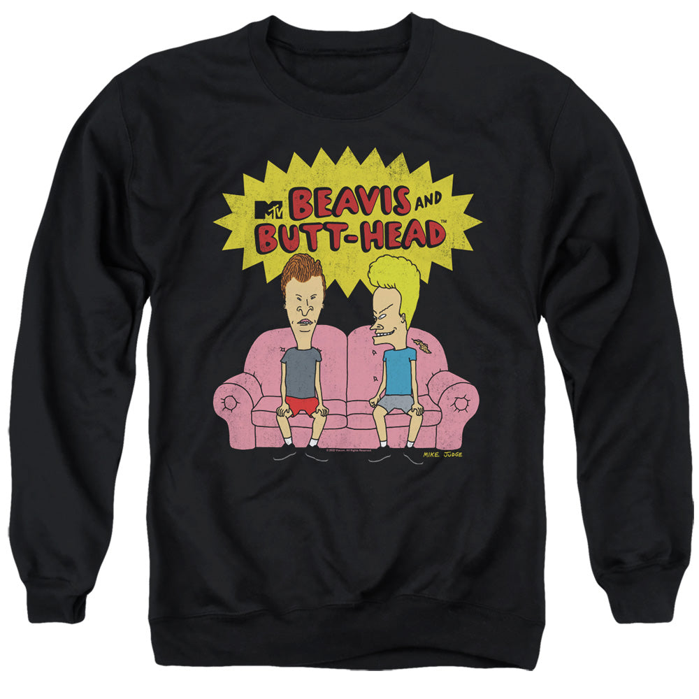Beavis And Butthead Couch Logo Og Mens Crewneck Sweatshirt Black Officially Licensed
