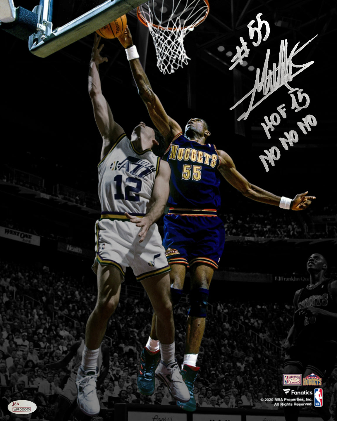 Dikembe Mutombo Denver Nuggets Autographed 11x14 Basketball Photo Inscribed Hall of Fame & No-No-No