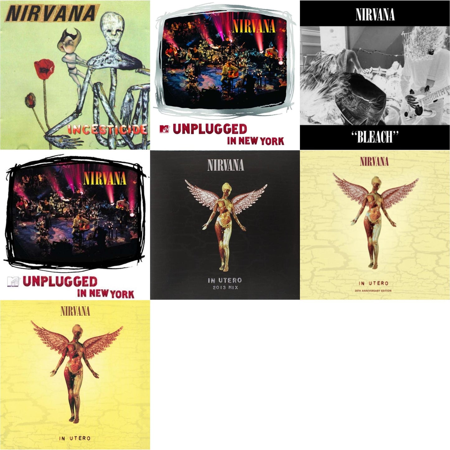 Nirvana - Bleach & Incesticide (20Th Anniversary 45RPM Edition) & In Utero & In Utero: 2013 Mix (2LP) & Mtv Unplugged In New York (2 LP) & In Utero (180G/33-1/3 RPM) & Unplugged In N.Y.