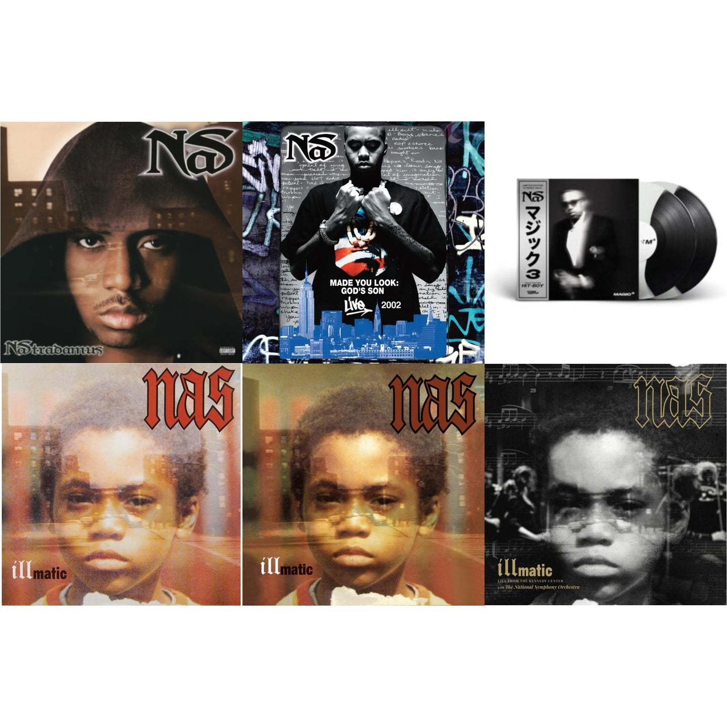 Nas - Nastradamus (Pa) (2 LP/140G Vinyl/Dl Code) & Made You Look: God's Son Live 2002 (Rsd) & Magic 3 (2LP/Coloured Vinyl) & Illmatic & Illmatic & Illmatic: Live From The Kennedy Center (Limited 2LP/180G/Poster/Dl Card)