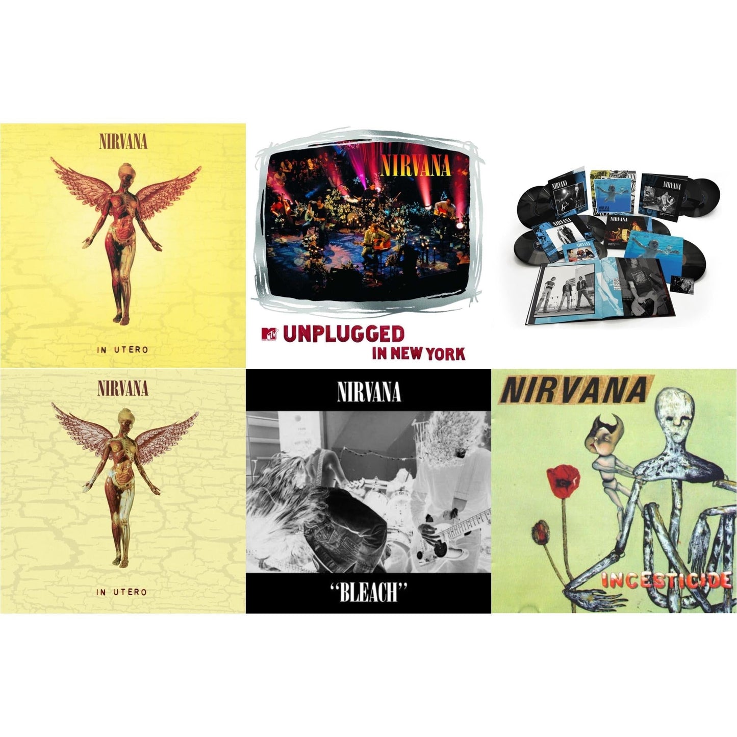 Nirvana - Bleach & Nevermind (30Th Anniversary/Super Deluxe/8LP/7Inch) & In Utero (30Th Anniversary) (LP/10 Inch) & Incesticide (20Th Anniversary 45RPM Edition) & Mtv Unplugged In New York (2 LP) & In Utero (180G/33-1/3 RPM)