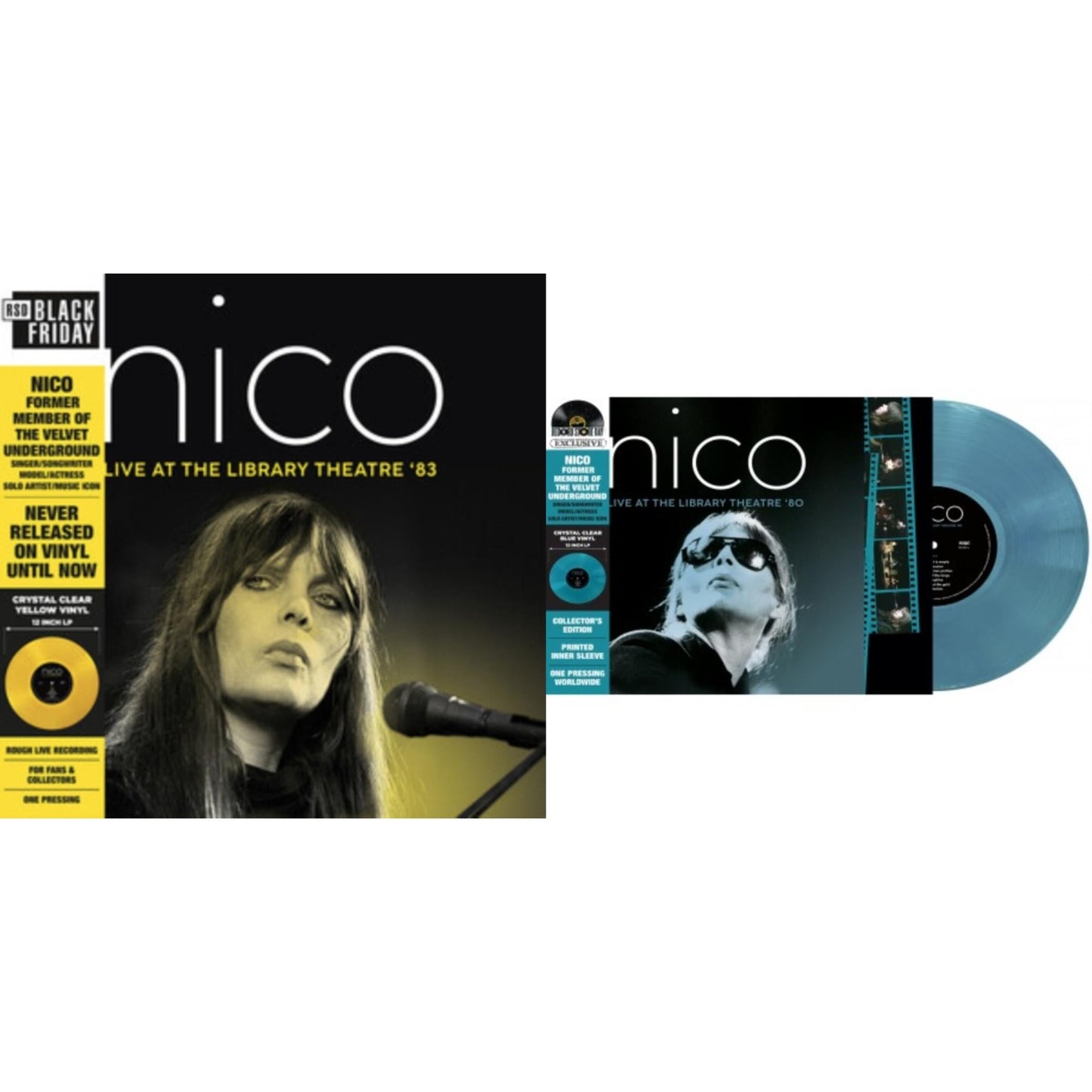 Nico - Librairy Theatre '83 (Crystal Clear Yellow Tint LP Vinyl) & Live At The Library Theatre '80 (Deluxe/Crystal Clear Light Blue LP Vinyl)