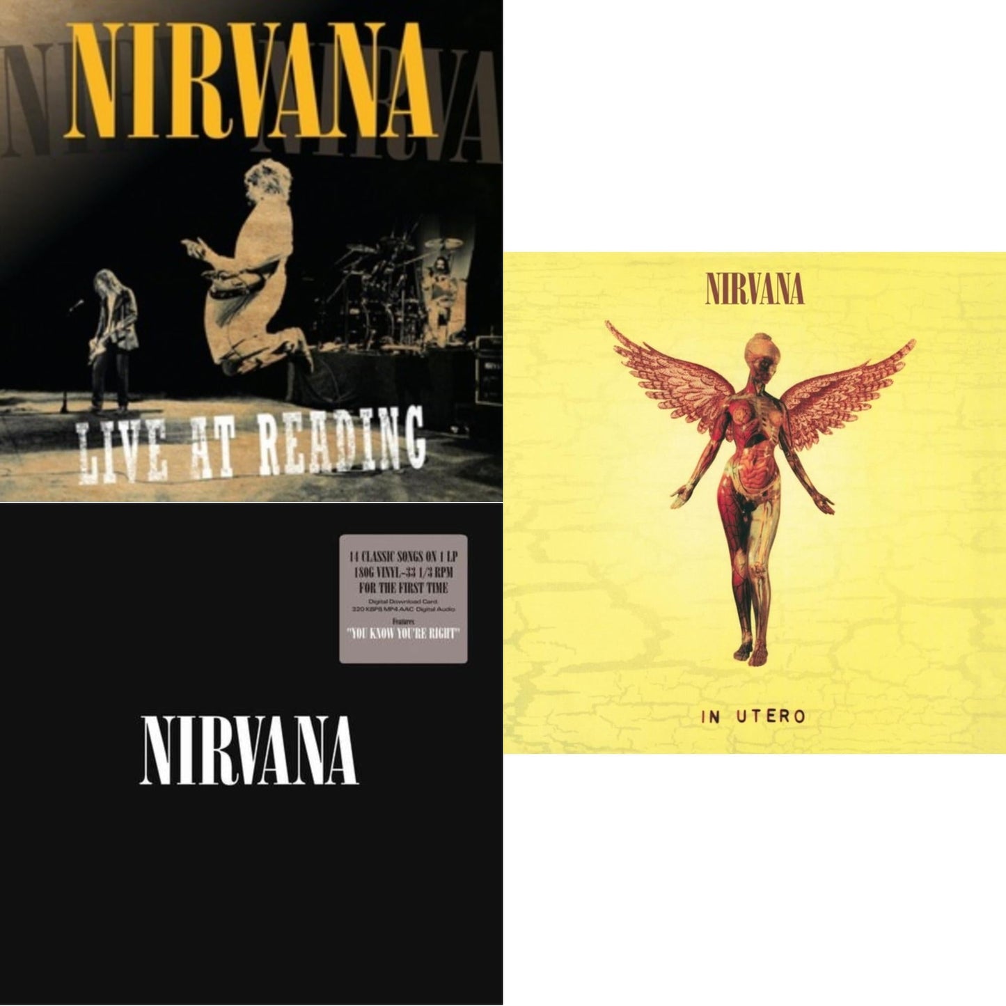 Nirvana - Live At Reading & Nirvana (150G/Dl Code) & In Utero (180G/33-1/3 RPM) - LP Vinyl Bundle