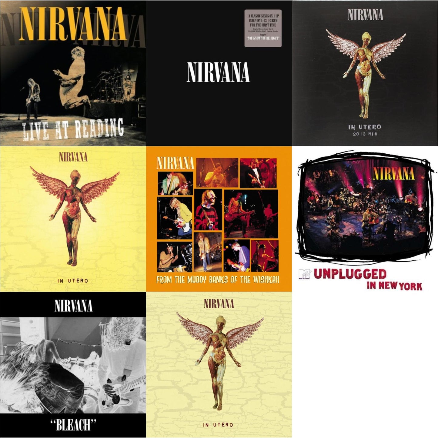 Nirvana - Bleach & In Utero (30Th Anniversary) (LP/10 Inch) & Live At Reading & In Utero: 2013 Mix (2LP) & Nirvana (150G/Dl Code) & In Utero (180G/33-1/3 RPM) & Unplugged In N.Y. & From The Muddy Banks Of The Wishkah