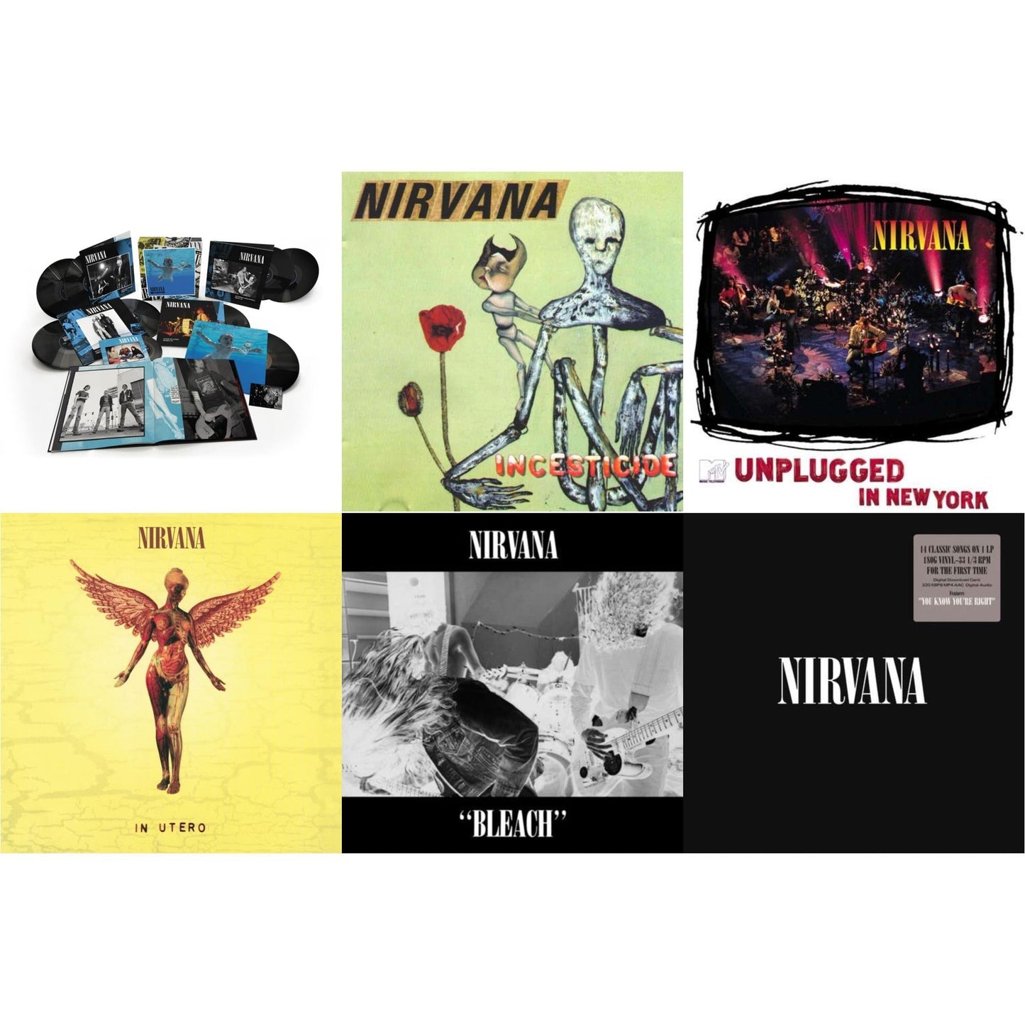 Nirvana - Bleach & Nevermind (30Th Anniversary/Super Deluxe/8LP/7Inch) & Incesticide (20Th Anniversary 45RPM Edition) & Nirvana (150G/Dl Code) & In Utero (180G/33-1/3 RPM) & Unplugged In N.Y.