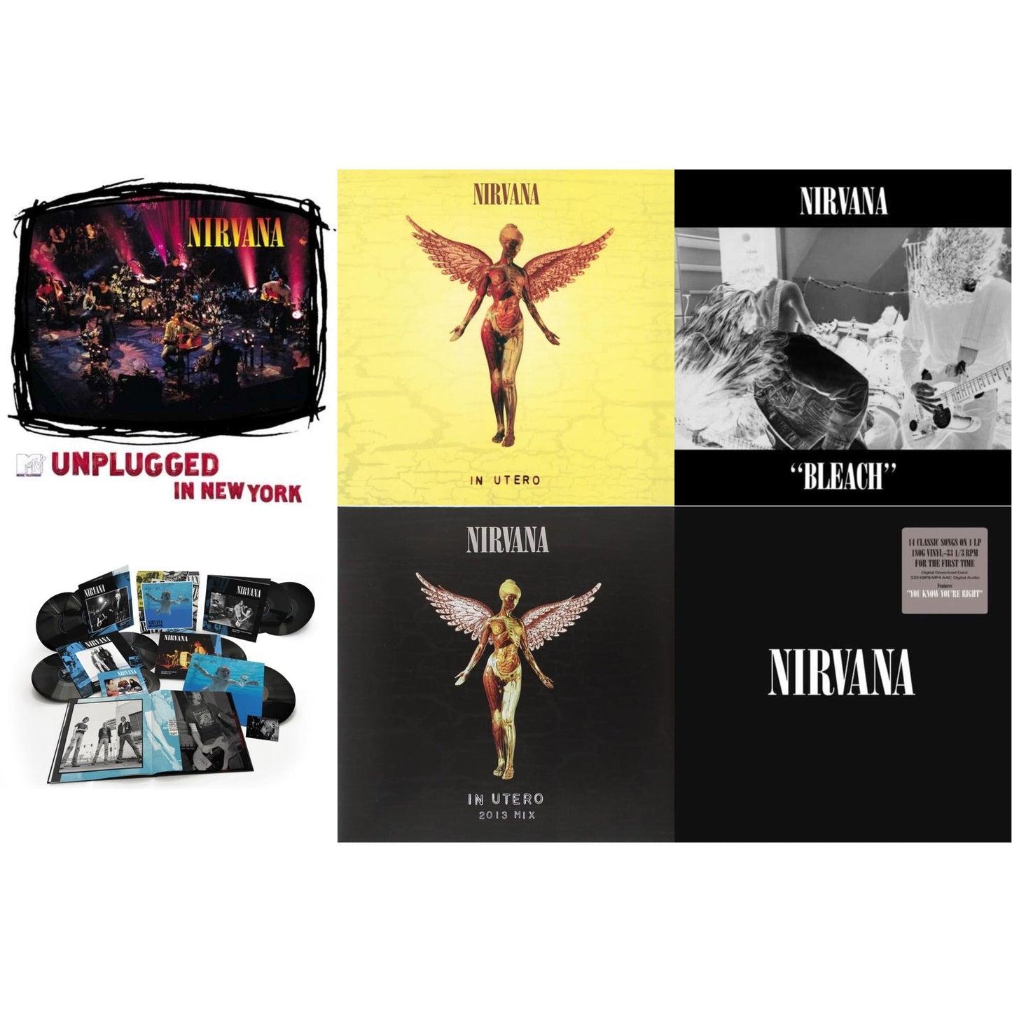 Nirvana - Bleach & Nevermind (30Th Anniversary/Super Deluxe/8LP/7Inch) & In Utero: 2013 Mix (2LP) & Nirvana (150G/Dl Code) & In Utero (180G/33-1/3 RPM) & Unplugged In N.Y.