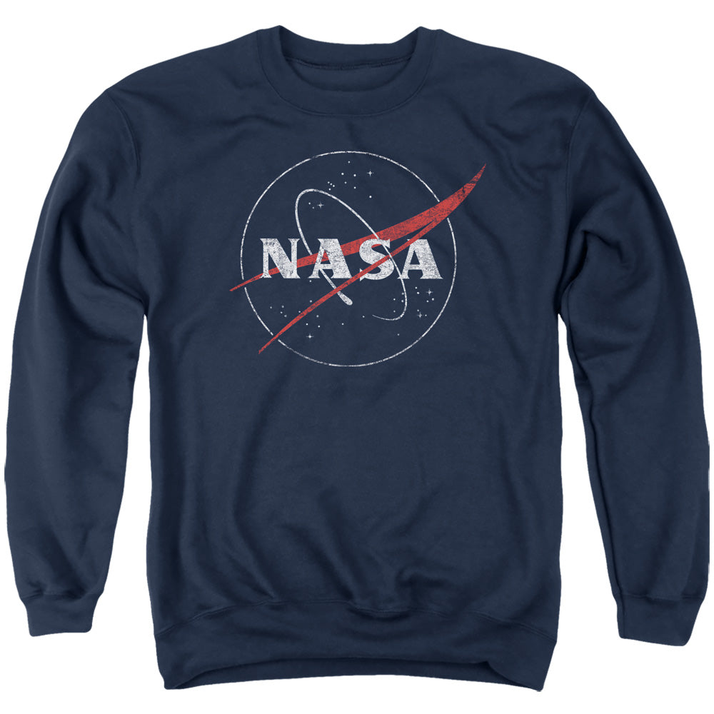 Nasa Distressed Logo Mens Crewneck Sweatshirt Navy Officially Licensed