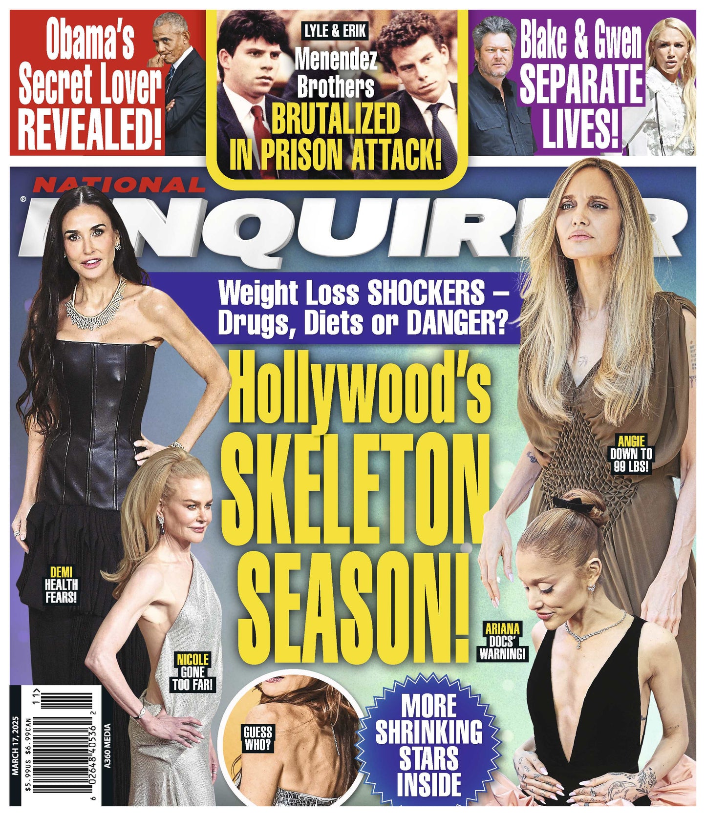 National Enquirer - 03.17.25: Hollywood's Weight Loss Shockers, Drugs, Diets Or Danger? Blake Shelton & Gwen Stefani Living Separate Lives, Obama's Secret Lover, Menendez Brothers Brutalized & More!