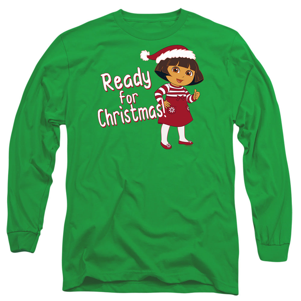 Dora The Explorer Dora Ready For The Holidays Mens Long Sleeve Shirt Kelly Green Officially Licensed