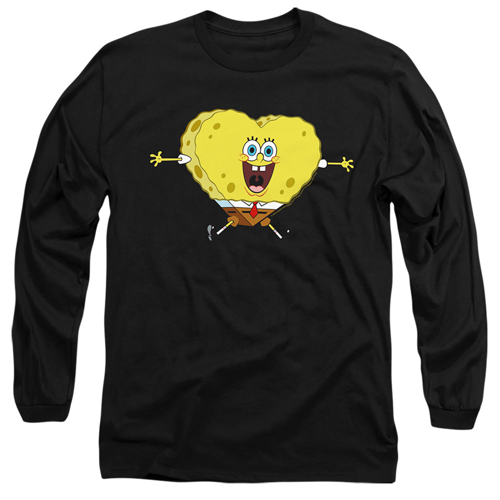 Spongebob Valentine'S Day Heart-Shaped Sponge Mens Long Sleeve Shirt Black Officially Licensed