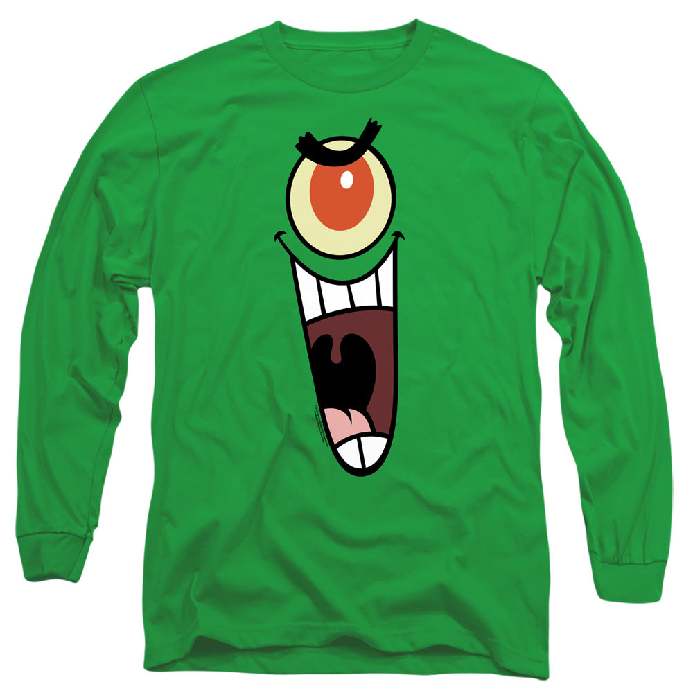 Spongebob Plankton Sinister Face Mens Long Sleeve Shirt Kelly Green Officially Licensed