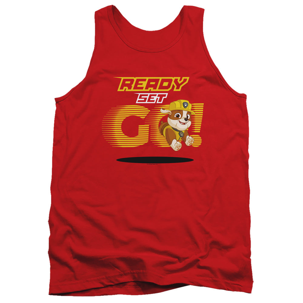 Paw Patrol Ready Set Go! Rubble Mens Tank Top Shirt Red Officially Licensed