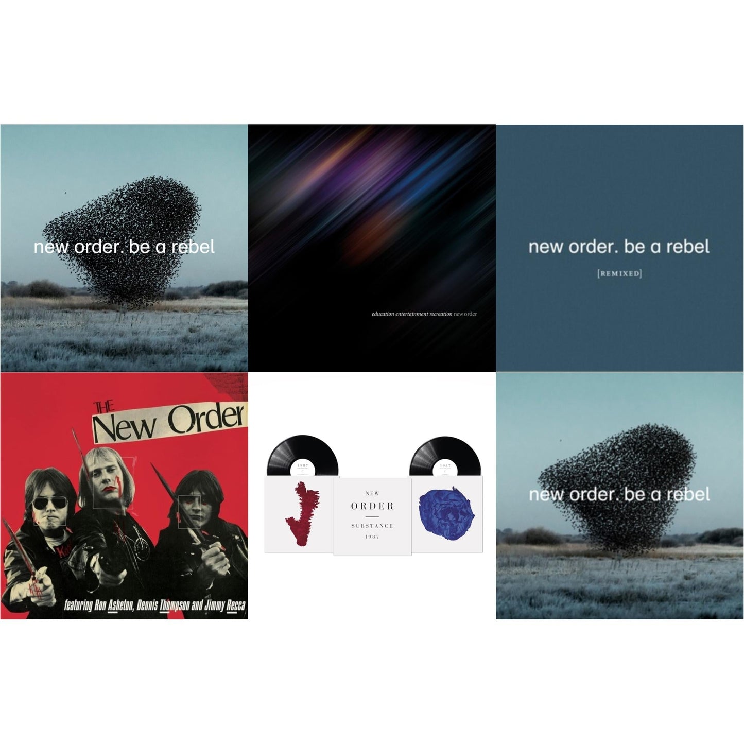 New Order - Be A Rebel & Education Entertainment Recreation (Live) & Be A Rebel Remixed (Limited Edition/Clear LP Vinyl) & New Order (Marble LP Vinyl) & Substance (2023 Reissue) (2LP) & Be A Rebel Ep