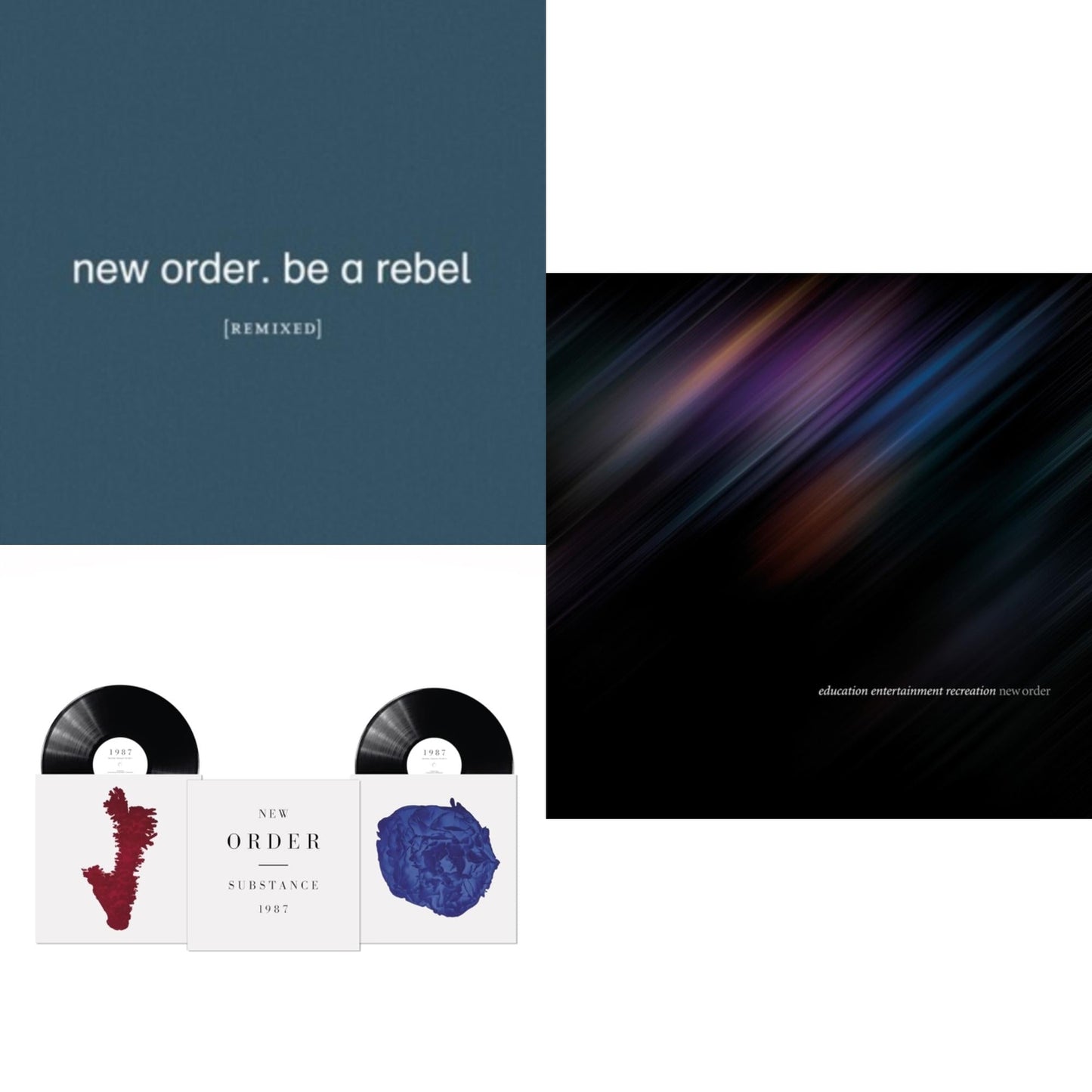 New Order - Be A Rebel Remixed (Limited Edition/Clear LP Vinyl) & Substance (2023 Reissue) (2LP) & Education Entertainment Recreation (Live)