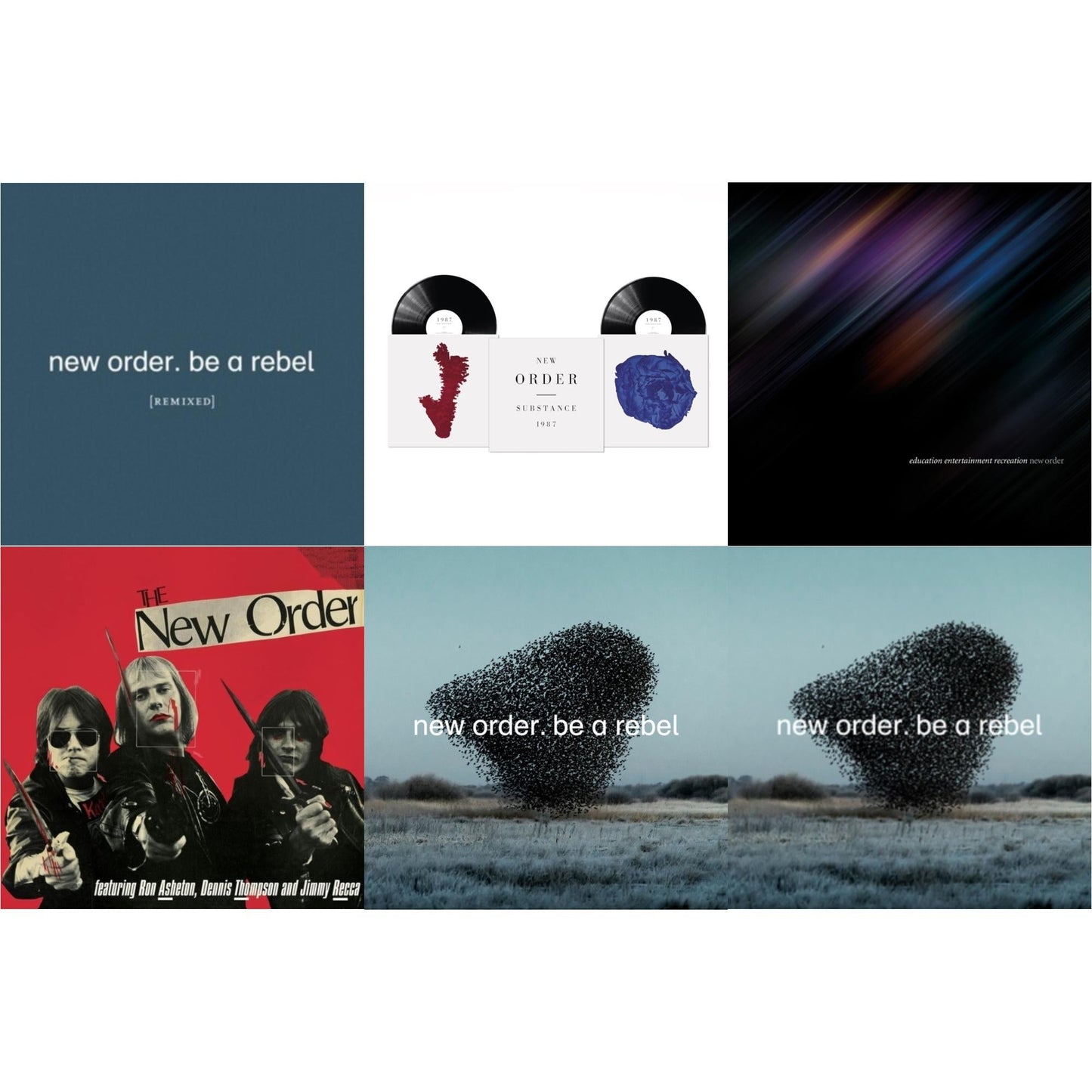 New Order - Be A Rebel Remixed (Limited Edition/Clear LP Vinyl) & Substance (2023 Reissue) (2LP) & Education Entertainment Recreation (Live) & New Order (Marble LP Vinyl) & Be A Rebel & Be A Rebel Ep