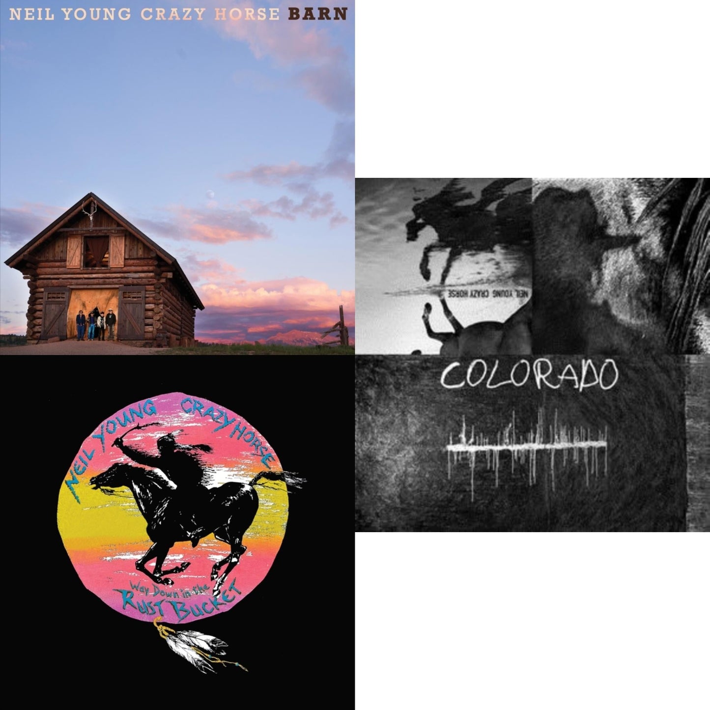 Neil & Crazy Horse Young - Barn (Deluxe Edition/LP/CD/Blu-Ray) & Way Down In The Rust Bucket (4LP) & Colorado (3-Sided 2LP/7Inch)
