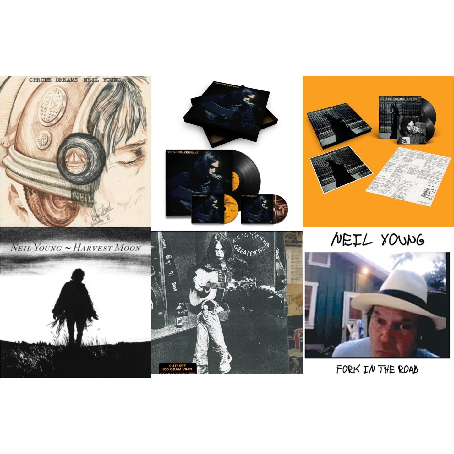 Neil Young - Chrome Dreams (2LP) & Young Shakespeare (Deluxe) & After The Gold Rush (50Th Anniv Ed) & Harvest Moon (2LP) & Greatest Hits & Fork In The Road (140G)