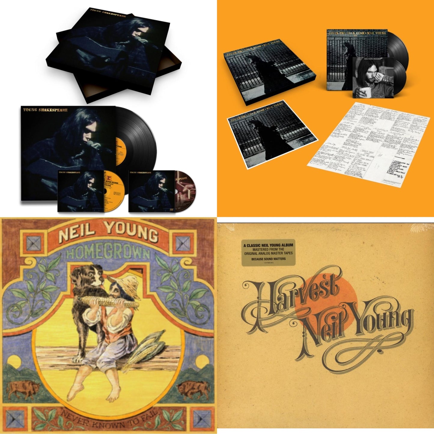 Neil Young - Young Shakespeare (Deluxe) & After The Gold Rush (50Th Anniv Ed) & Homegrown & Harvest - LP Vinyl Bundle