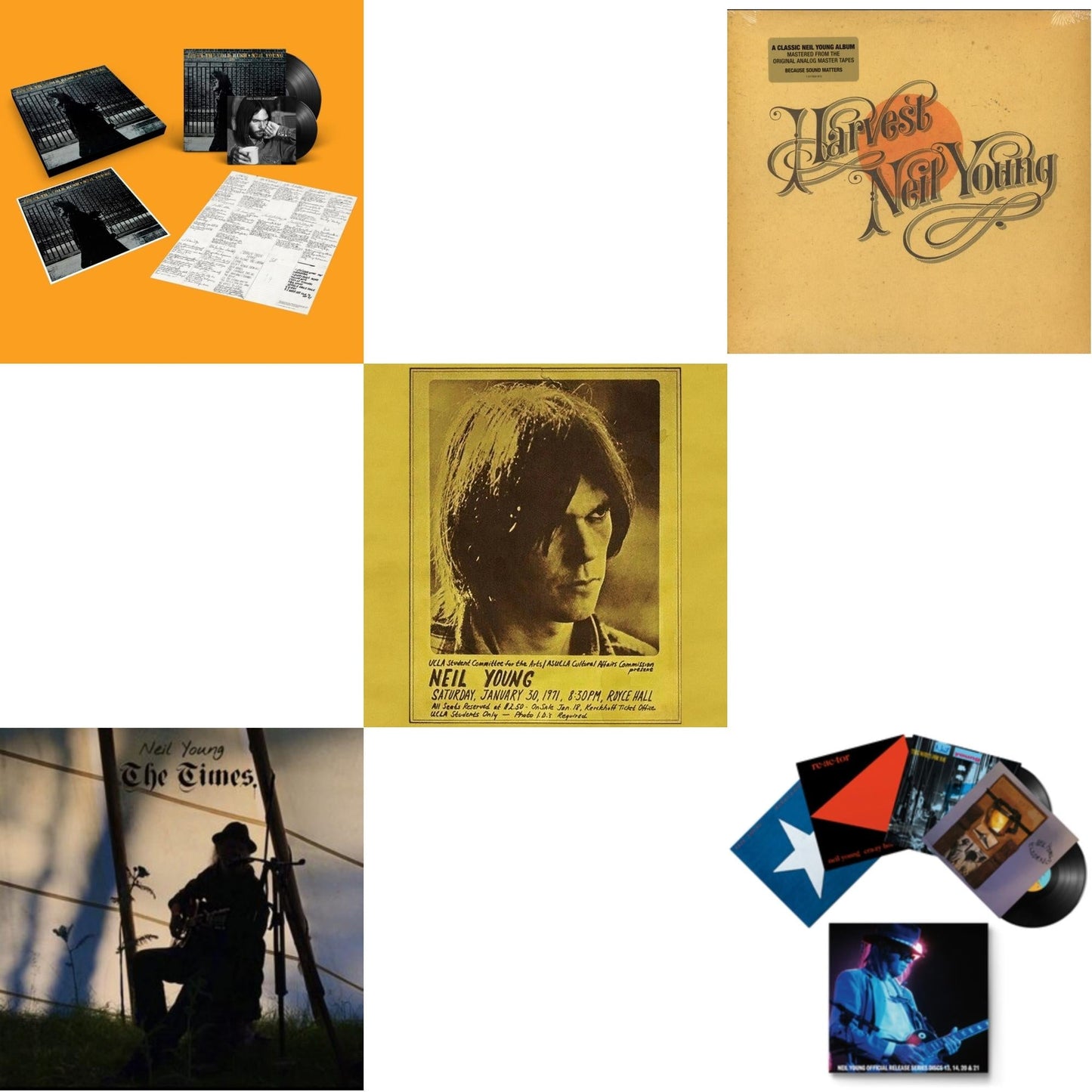Neil Young - Royce Hall 1971 & Times & After The Gold Rush (50Th Anniv Ed) & Official Release Series Discs 13, 14, 20 & 21 & Harvest - LP Vinyl Bundle