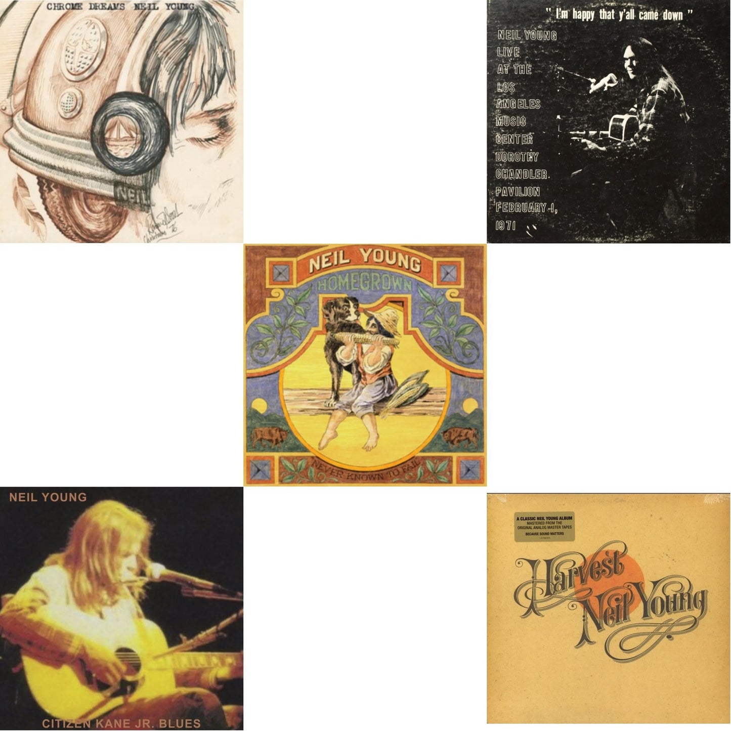Neil Young - Chrome Dreams (2LP) & Citizen Kane Jr. Blues 1974 (Live At The Bottom Line) & Dorothy Chandler Pavilion 1971 & Homegrown & Harvest