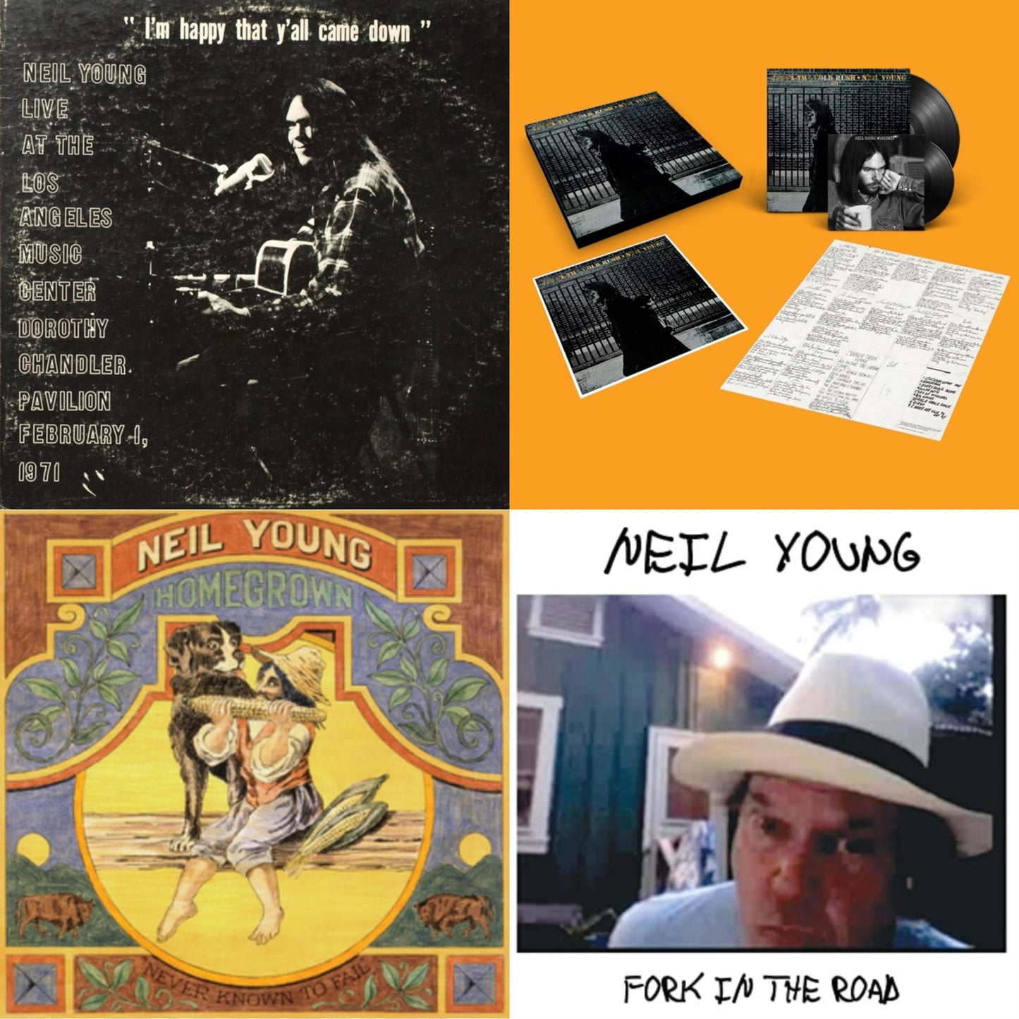 Neil Young - Dorothy Chandler Pavilion 1971 & After The Gold Rush (50Th Anniv Ed) & Homegrown & Fork In The Road (140G) - LP Vinyl Bundle