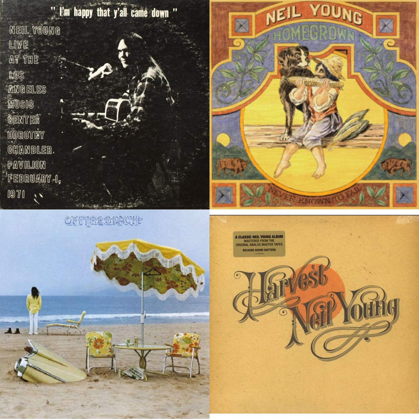 Neil Young - Dorothy Chandler Pavilion 1971 & Homegrown & On The Beach & Harvest - LP Vinyl Bundle