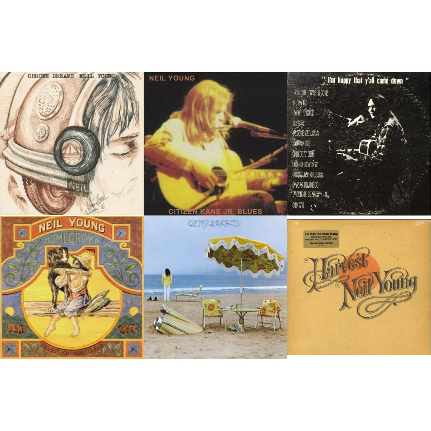 Neil Young - Chrome Dreams (2LP) & Citizen Kane Jr. Blues 1974 (Live At The Bottom Line) & Dorothy Chandler Pavilion 1971 & Homegrown & On The Beach & Harvest